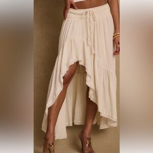 12th Tribe Revolve Cream High-Low Ruffle Maxi Skirt XS